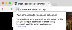 Example of Not Secure website using Google Chrome browser (if you hover over the information “i” icon you can click it to see more info).