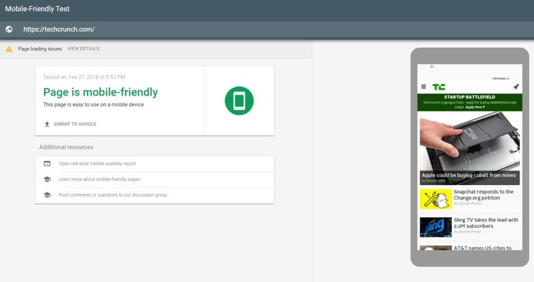 A mobile friendly test of a responsive wordpress website