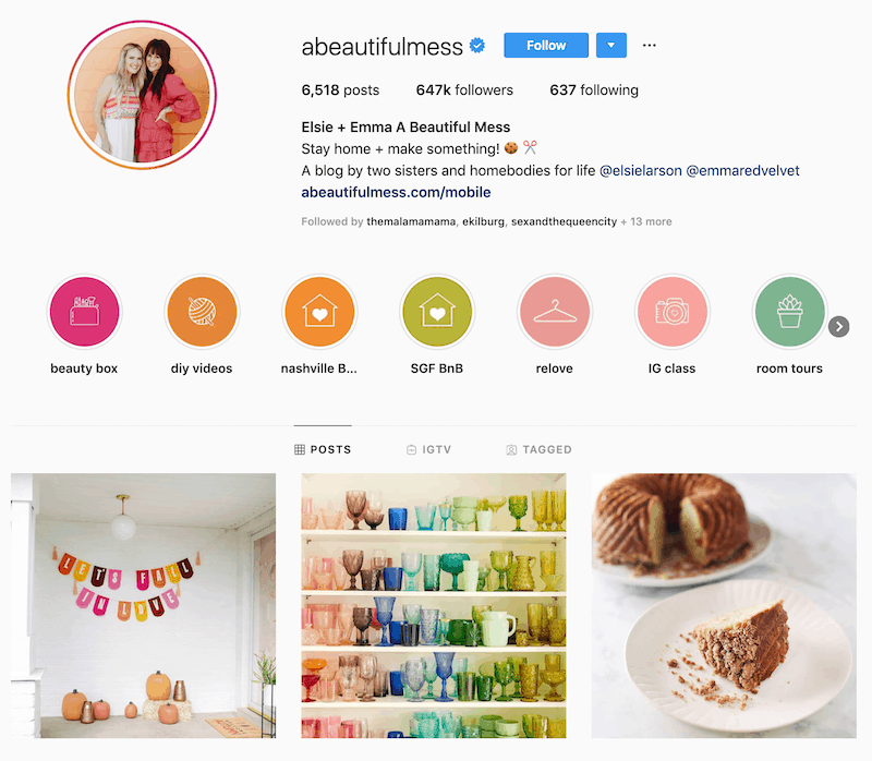 A Beautiful Mess Instagram profile example