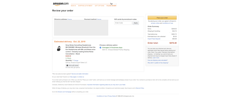 Amazon One-Click Checkout screenshot - A Website That Converts Visitors into Customers