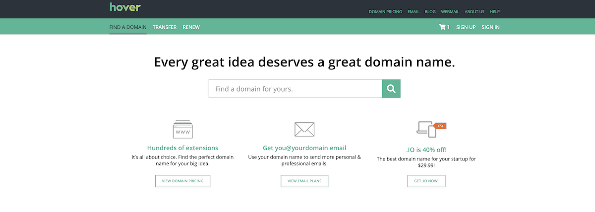 Register or Transfer your domain name to Hover.com