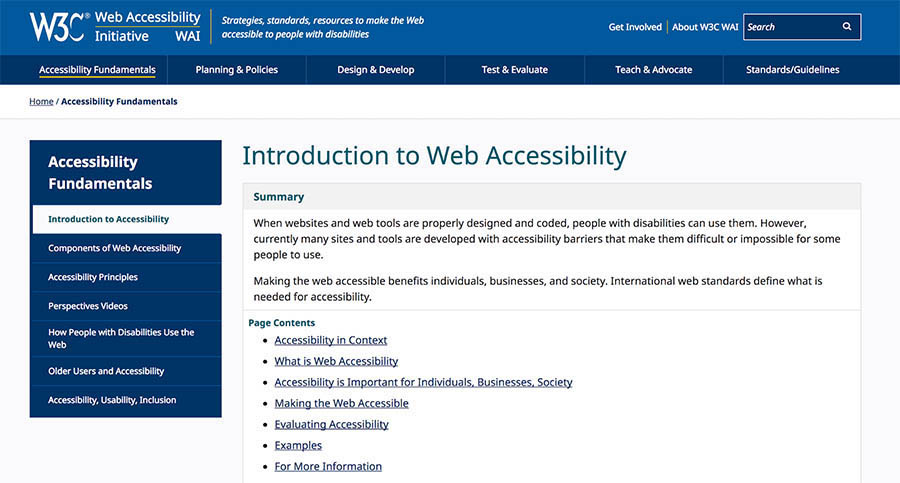 W3C Website ADA Compliance - Web Accessibility Initiative screenshot