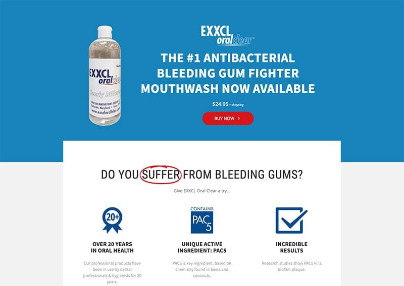 Exxcl Oralclear landing page