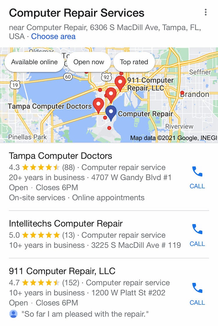 Google Business Profile (formerly Google My Business profile) example screenshot