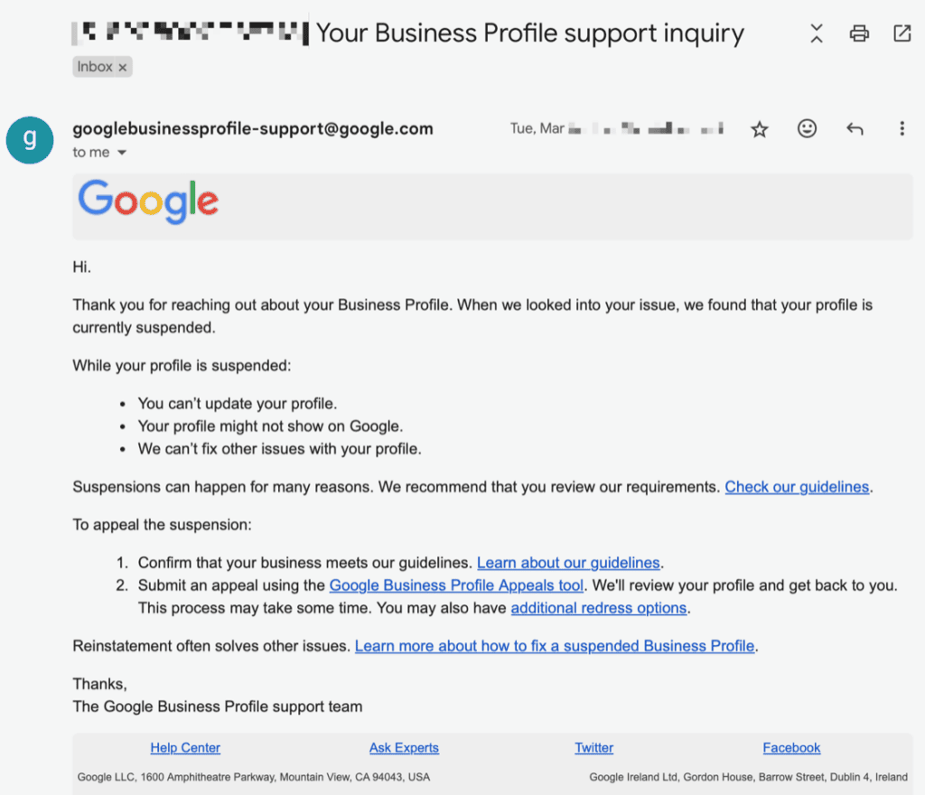 google business profile vague email