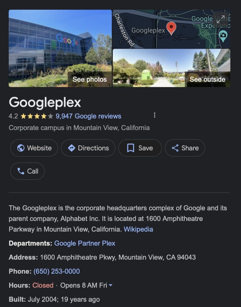 gbp example - google headquarters